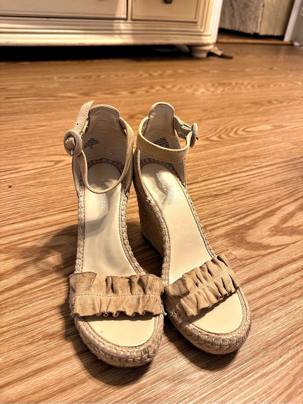 Marc Fisher Kickoff Ruffle Espadrille Wedge Sandal Brown